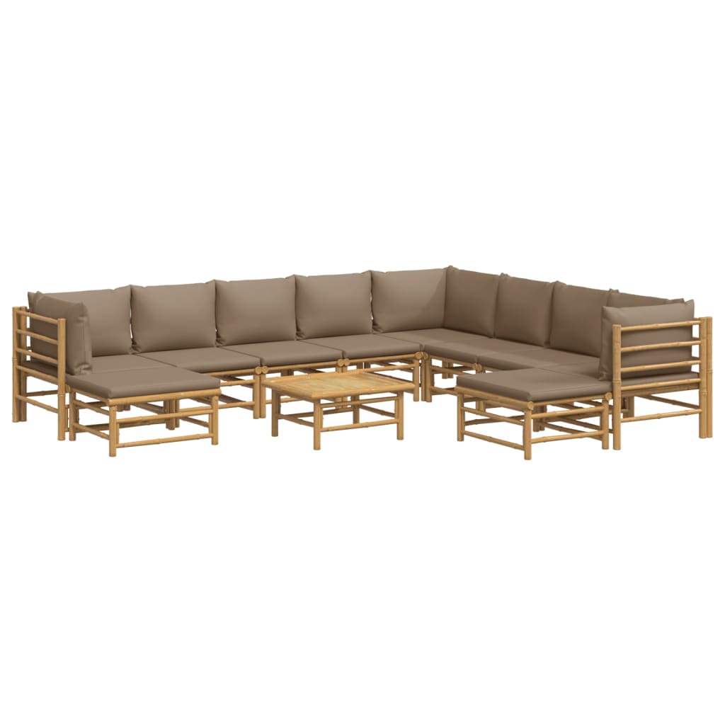 11Pcs conj. lounge jardim bambu almofadões cinzento-acastanhado
