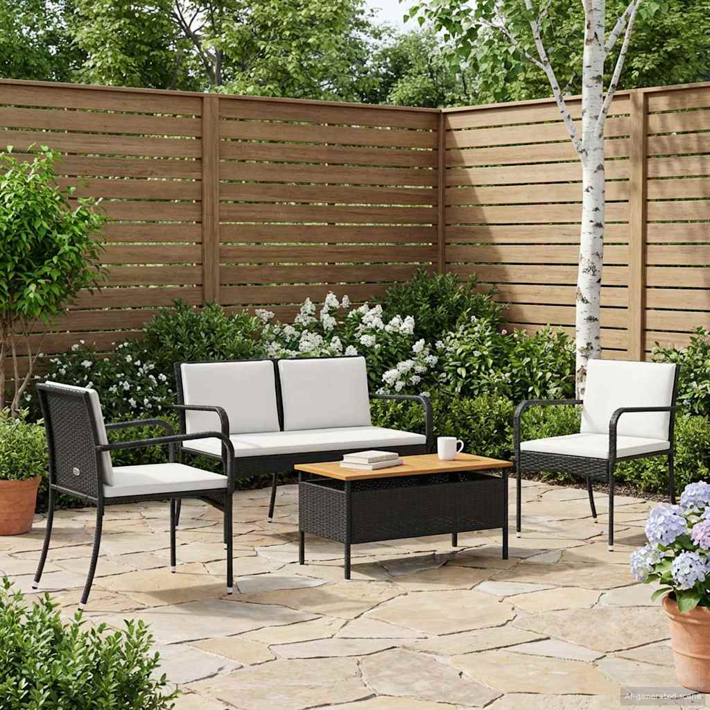 Conjunto para jardim preto vime PE