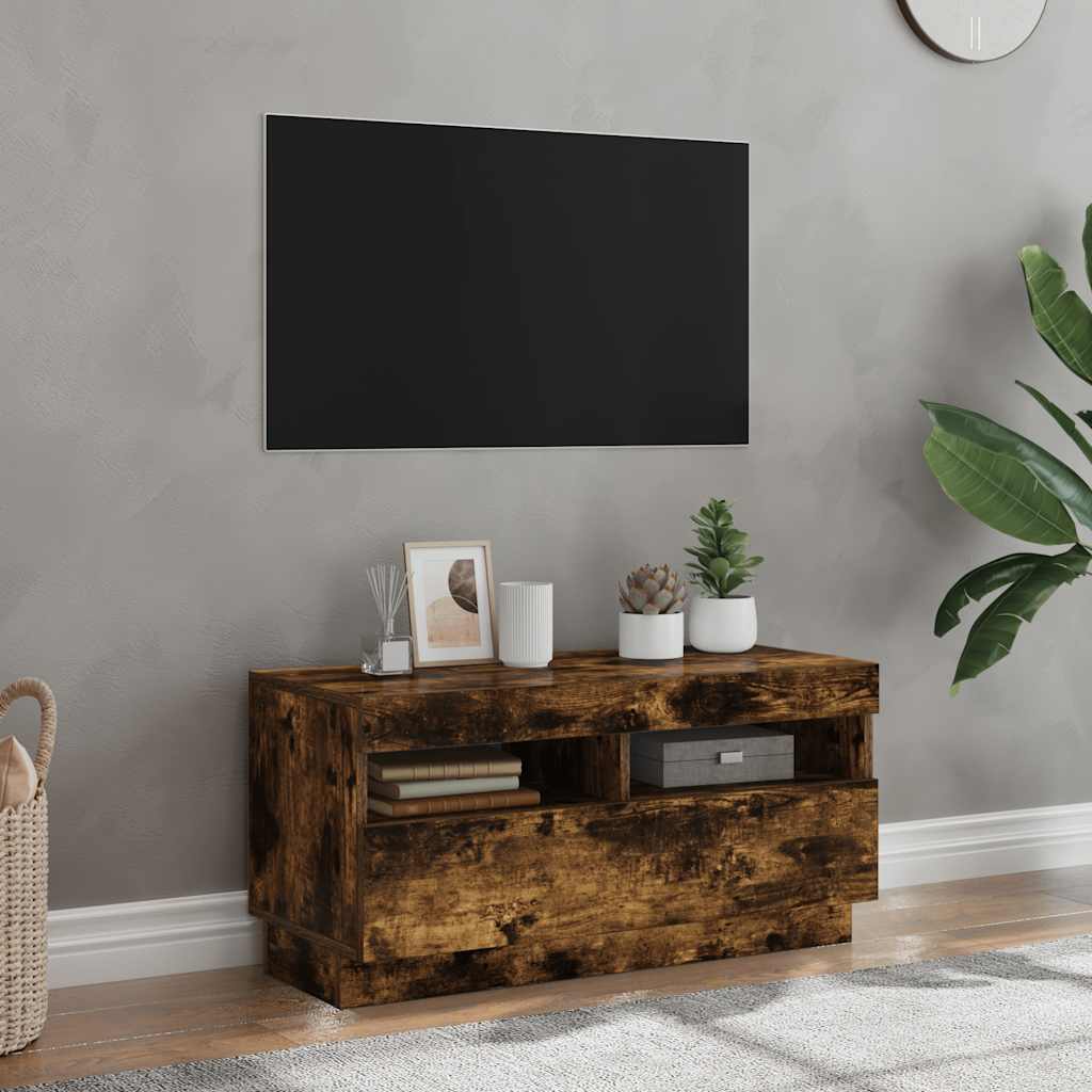 Móvel de TV com luzes LED 80x35x40 cm carvalho fumado
