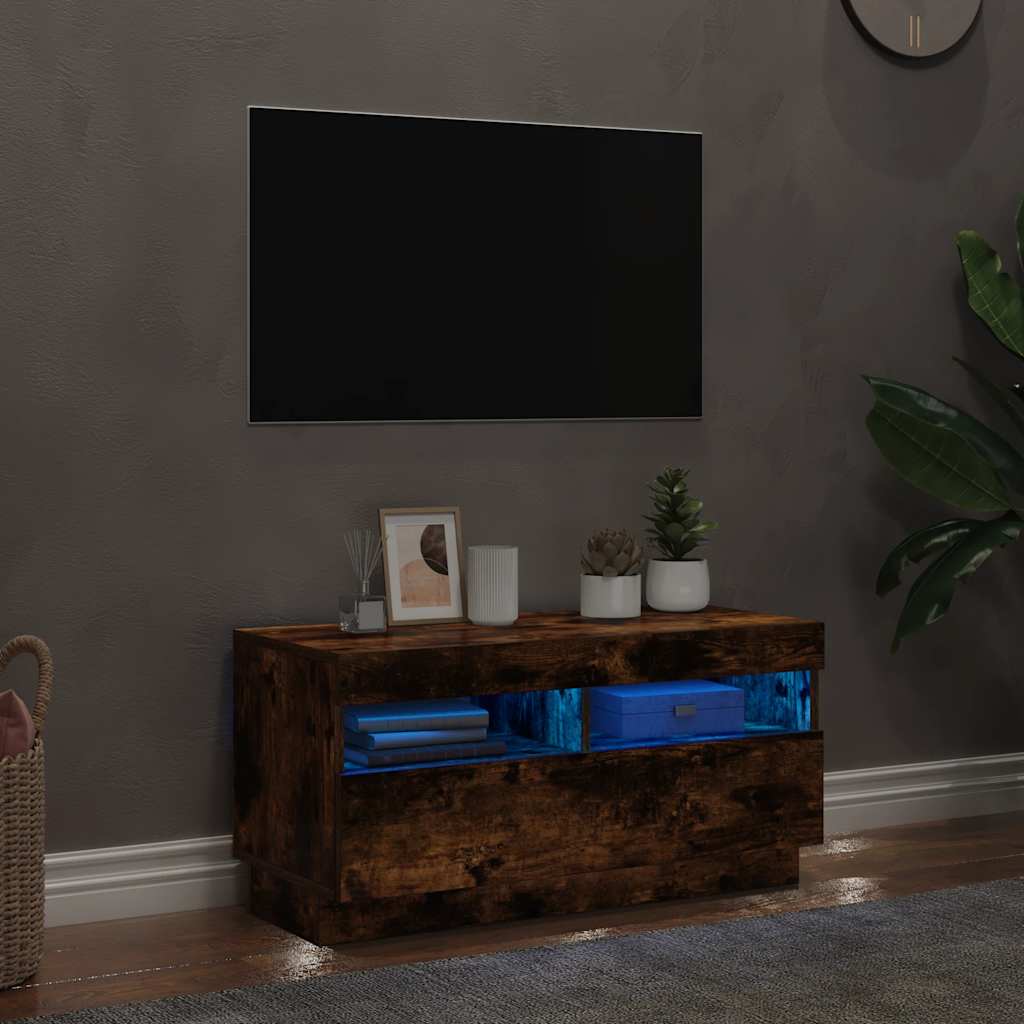 Móvel de TV com luzes LED 80x35x40 cm carvalho fumado