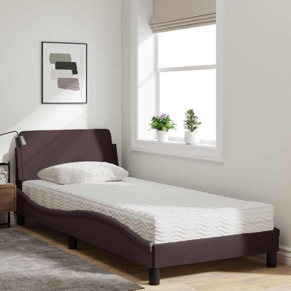 Cama com colchão dover 90x190 cm tecido castanho-escuro