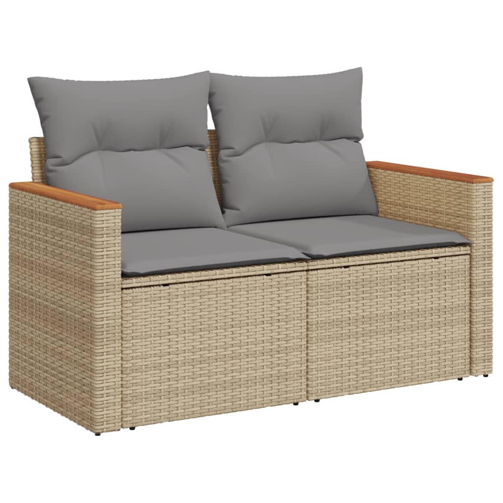 5 Pcs conj. sofás jardim c/ almofadões vime PE bege misturado