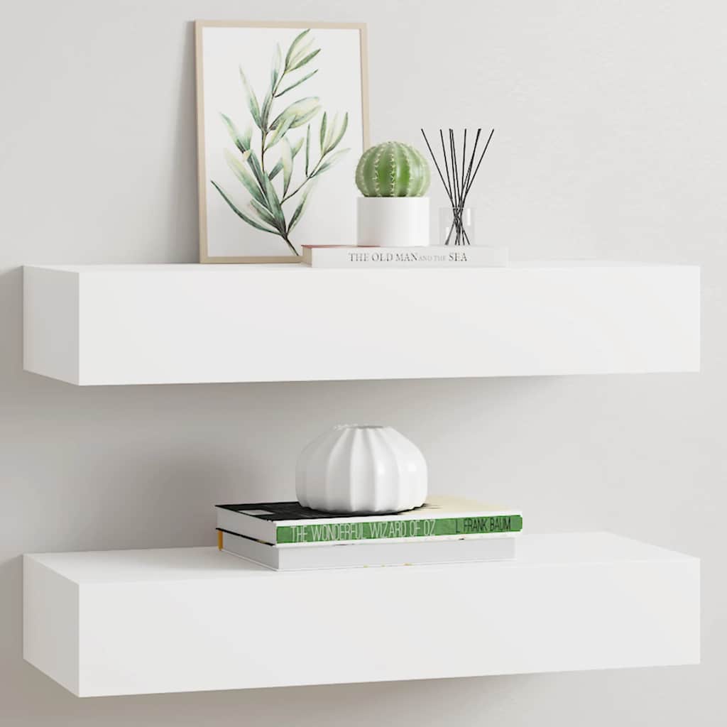 Prateleiras de parede com gavetas 2pcs MDF 60x23,5x10 cm branco