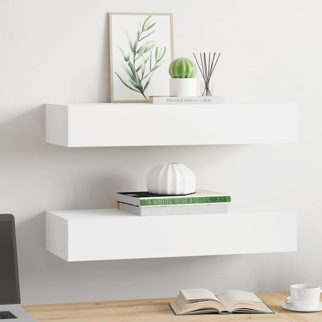 Prateleiras de parede com gavetas 2pcs MDF 60x23,5x10 cm branco