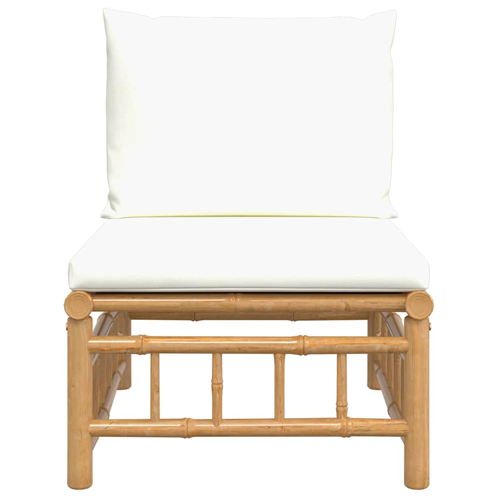 Sofá de centro de jardim bambu com almofadões branco nata