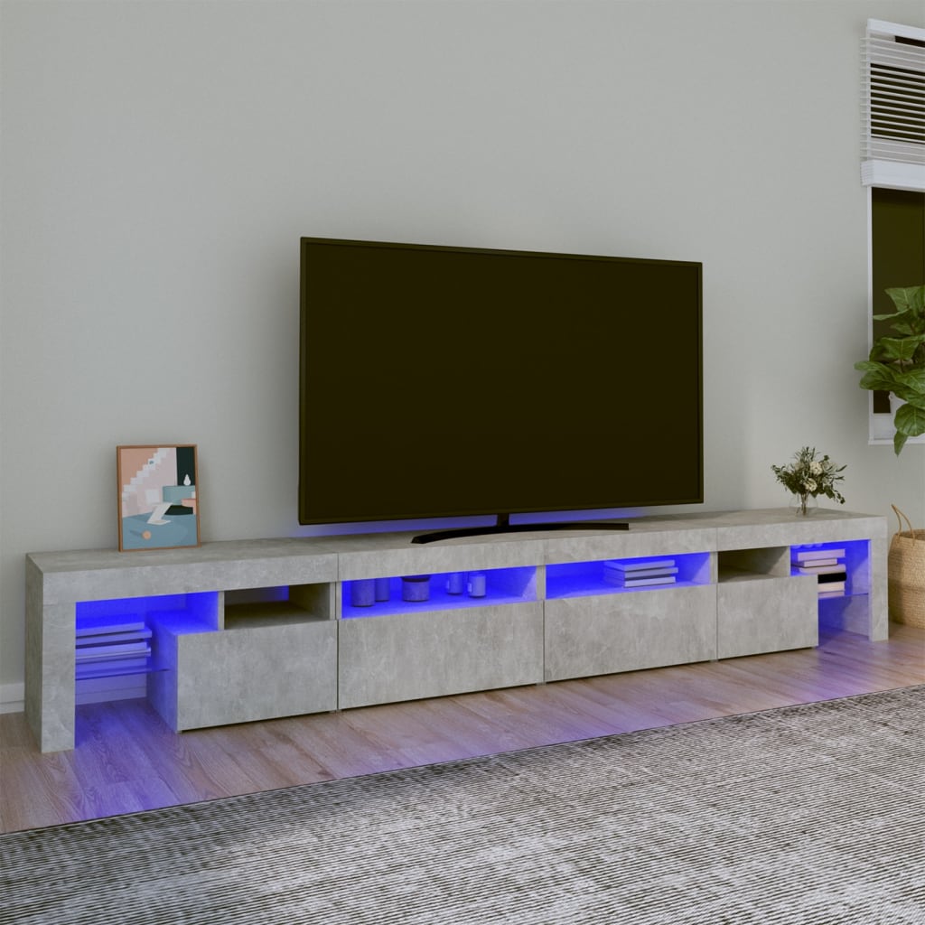 Móvel de TV com luzes LED 260x36,5x40 cm cinzento cimento