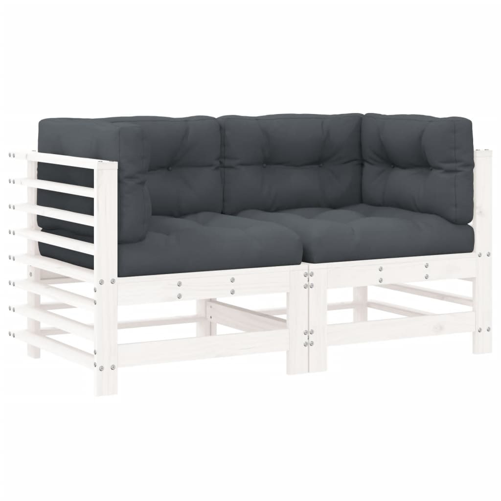Sofás de canto com almofadões 2 pcs pinho maciço branco