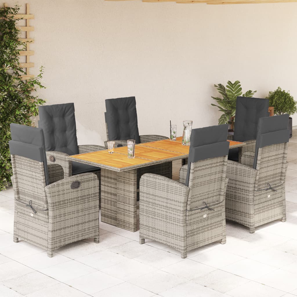 7 Pcs conjunto de jantar p/ jardim c/ almofadões vime PE cinza