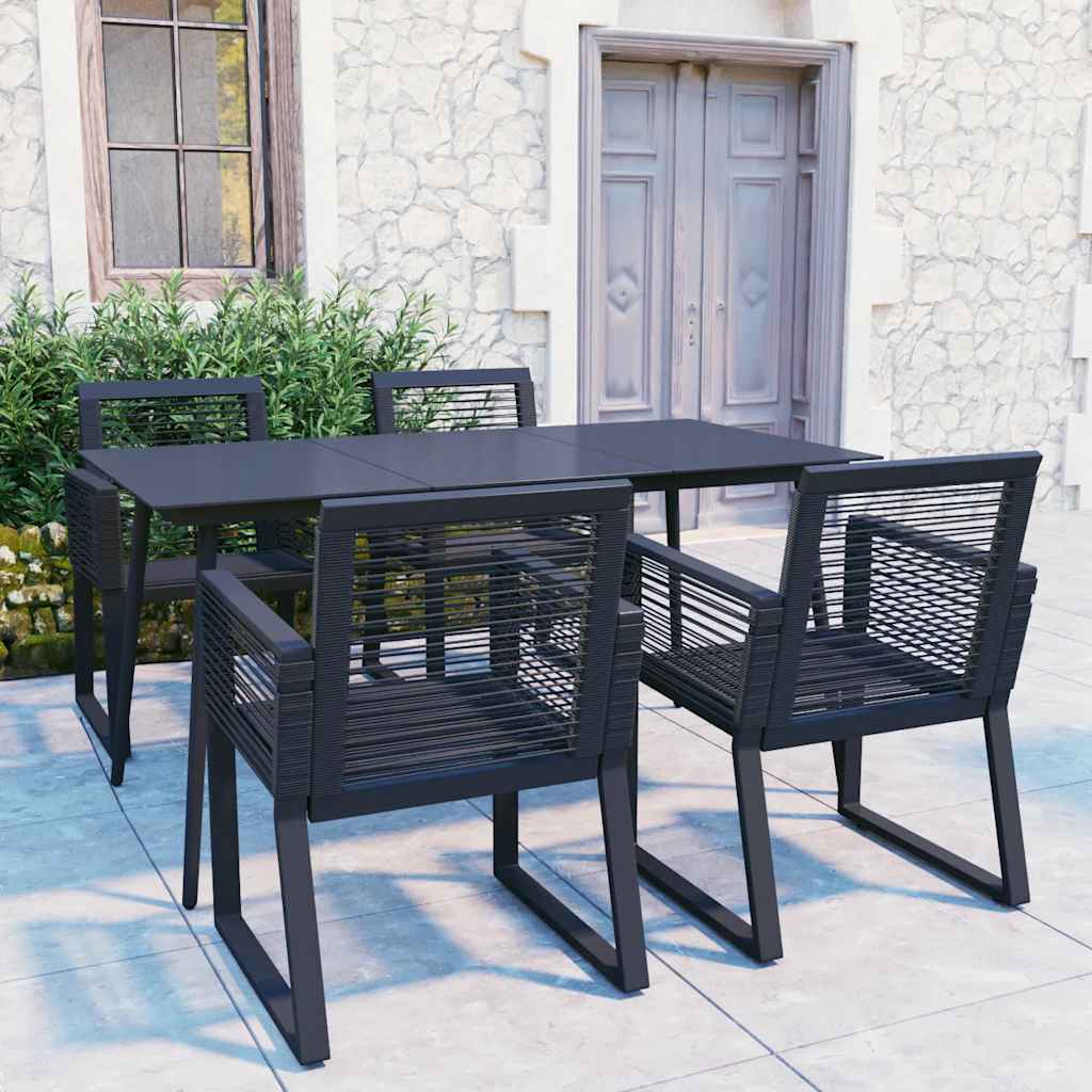 5 Pcs conjunto de jantar para jardim vime de PVC preto