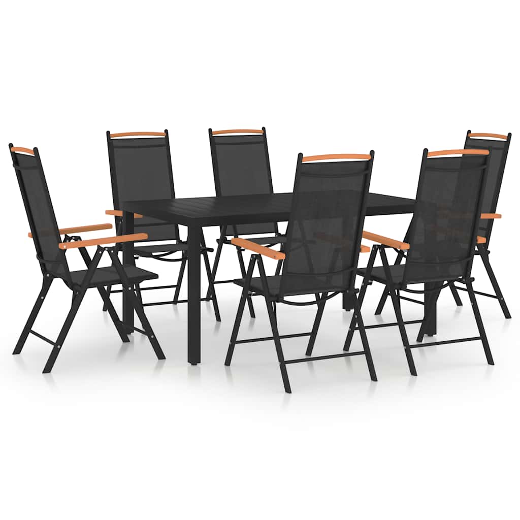 7 Pcs conjunto de jantar para jardim alumínio preto