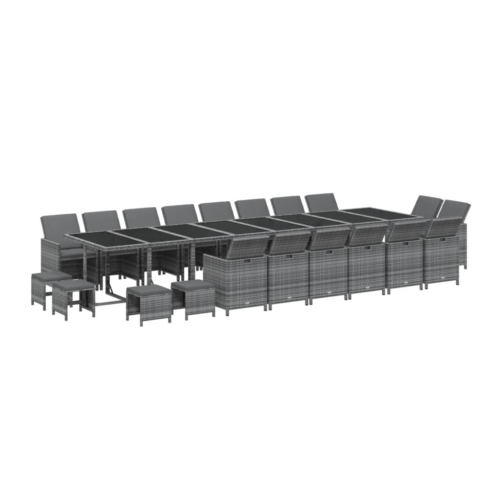 21 Pcs conjunto jantar p/ jardim c/ almofadões vime PE cinzento