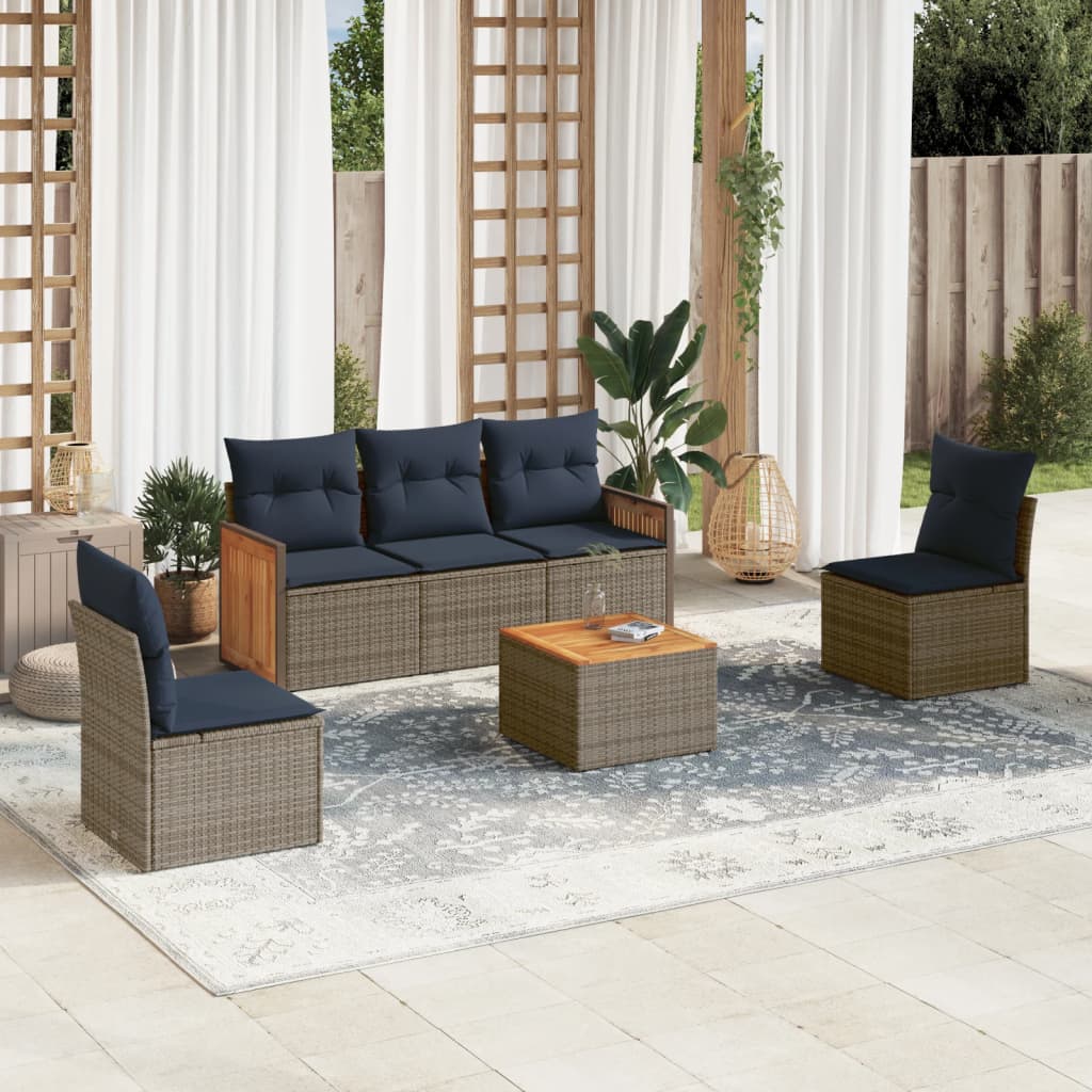 Conjunto de sofá de jardim com 6 peças e almofadas em rattan sintético cinza