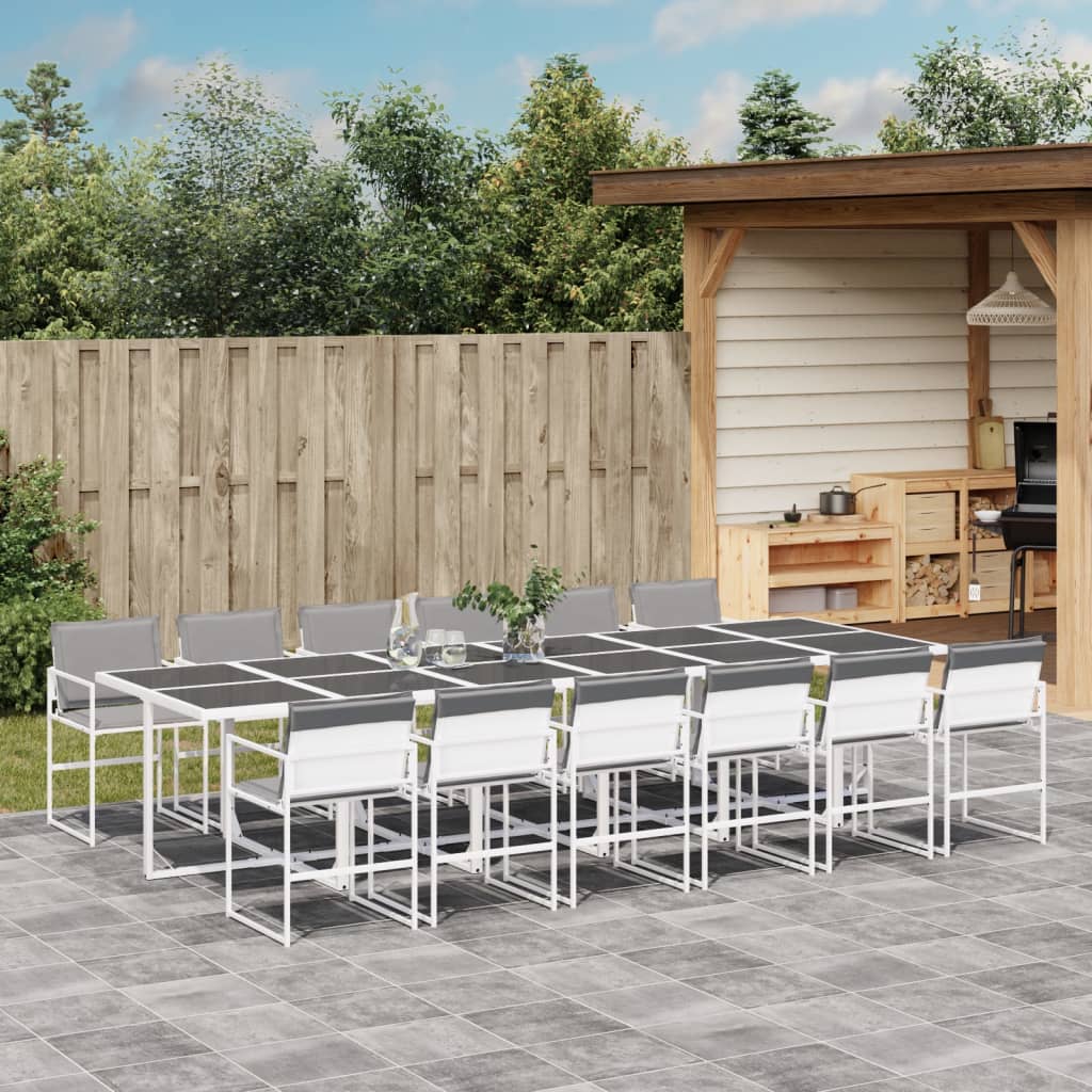 13 Pcs conj. de jantar p/ jardim c/ almofadões textilene branco