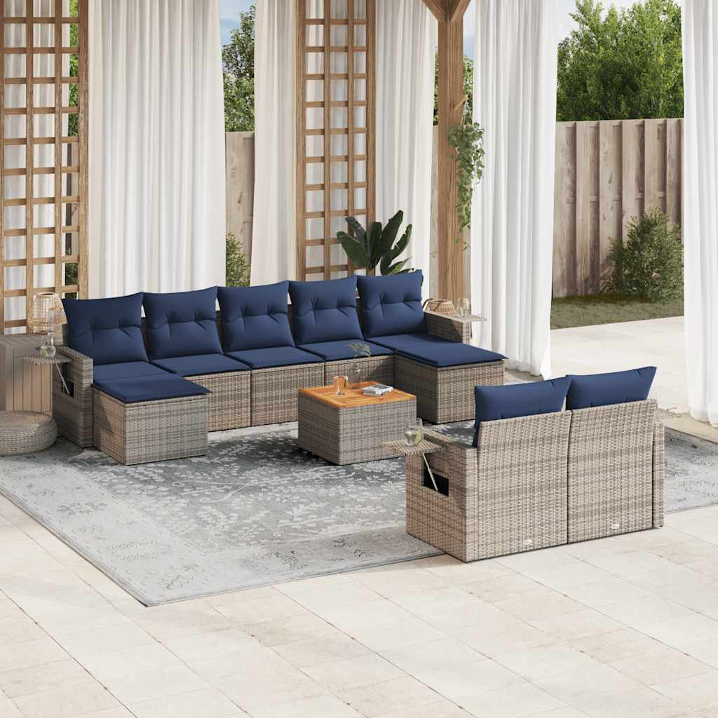 Conjunto de sofá de jardim com 10 peças e almofadas em rattan sintético cinza