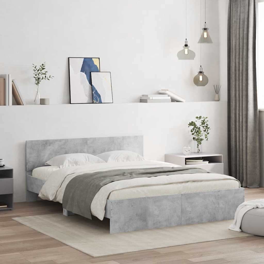 Estrutura de cama com cabeceira 140x200 cm cinzento cimento