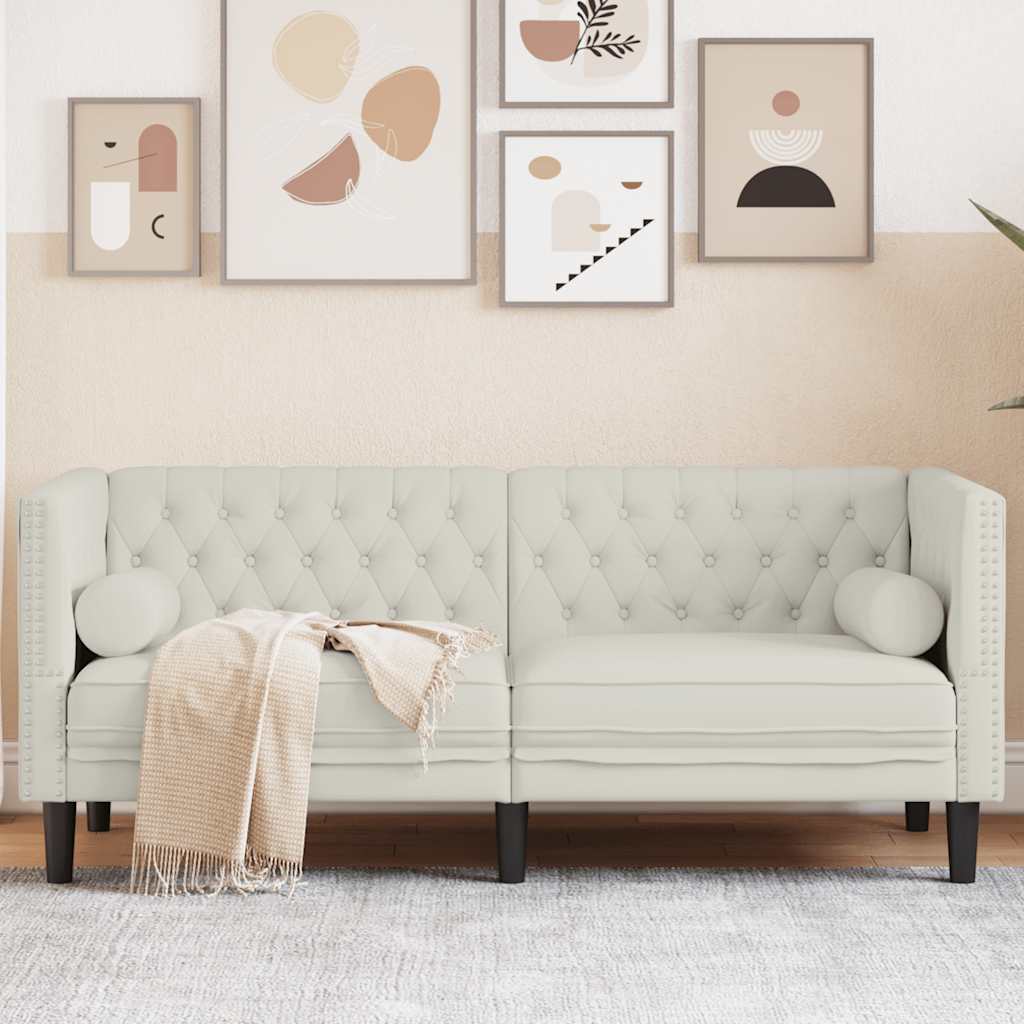 Sofá chesterfield com rolos 2 lugares veludo creme