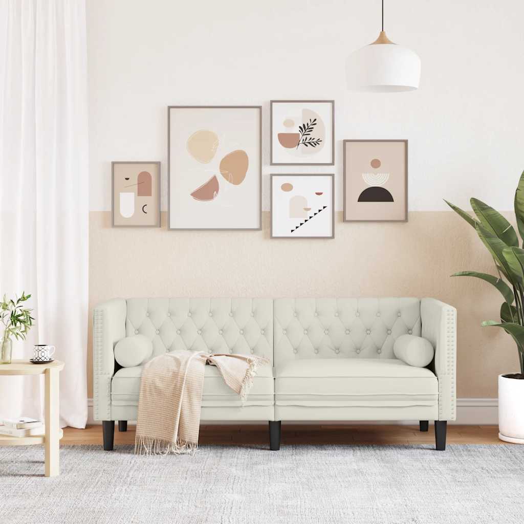 Sofá chesterfield com rolos 2 lugares veludo creme