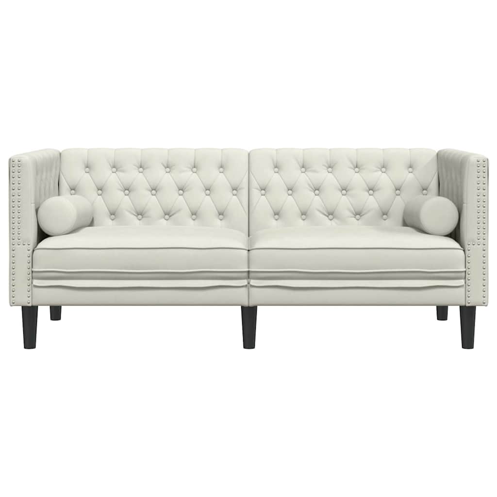 Sofá chesterfield com rolos 2 lugares veludo creme