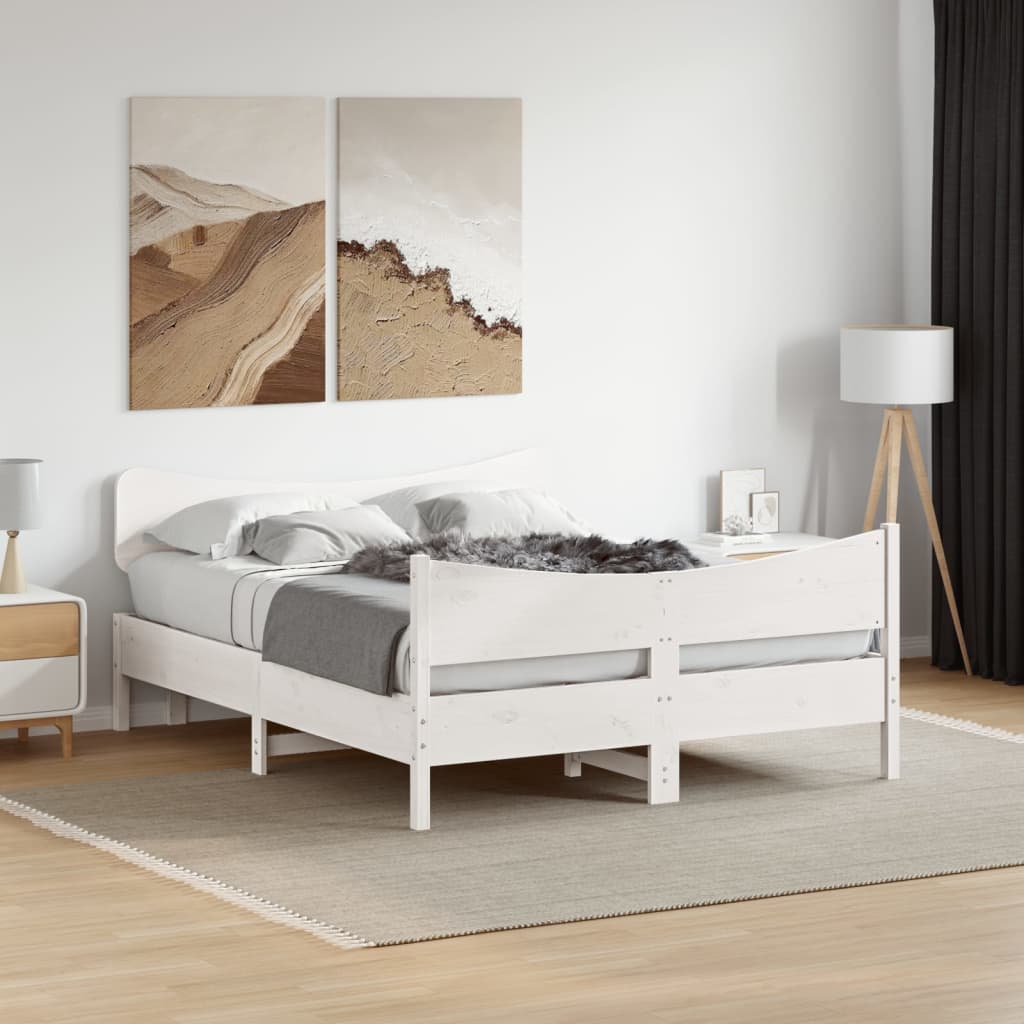 Cama sem colchão 160x200 cm madeira de pinho maciça branco