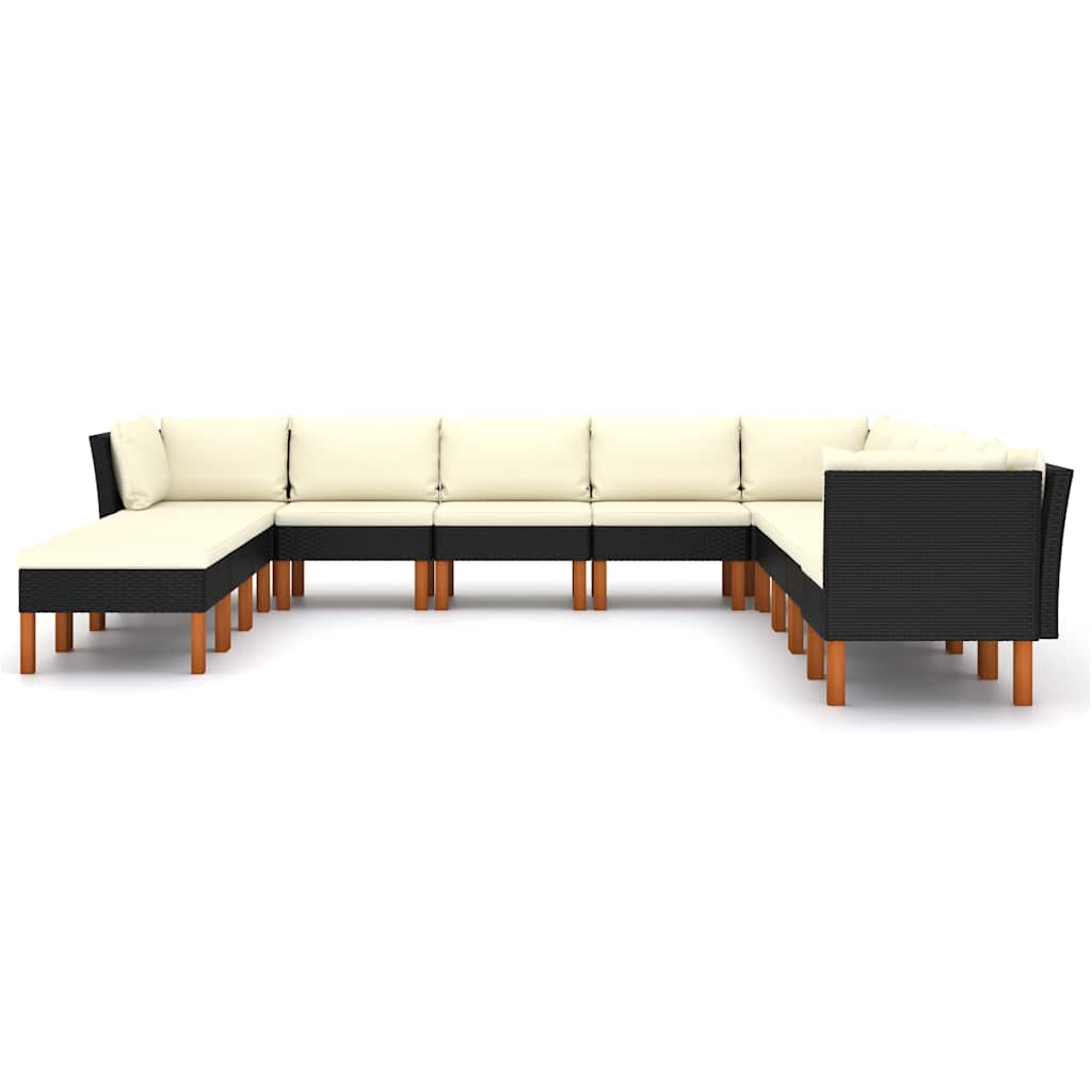 12 Pcs conjunto lounge de jardim c/ almofadões vime PE preto