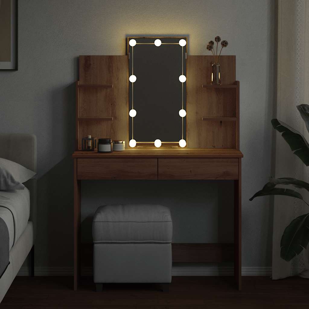 Toucador com luzes LED 96x40x142 cm cor carvalho artisiano