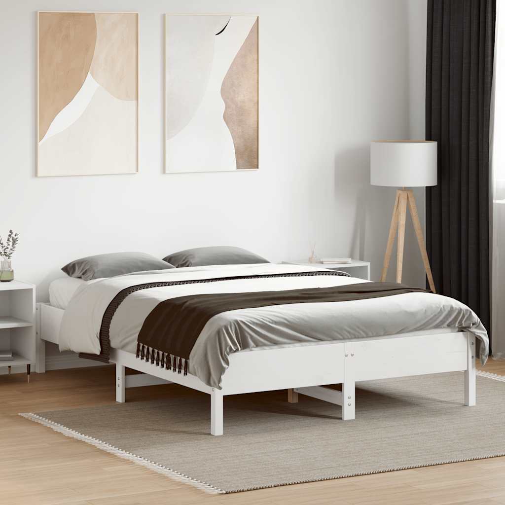 Cama sem colchão 135x190 cm madeira de pinho maciça branco