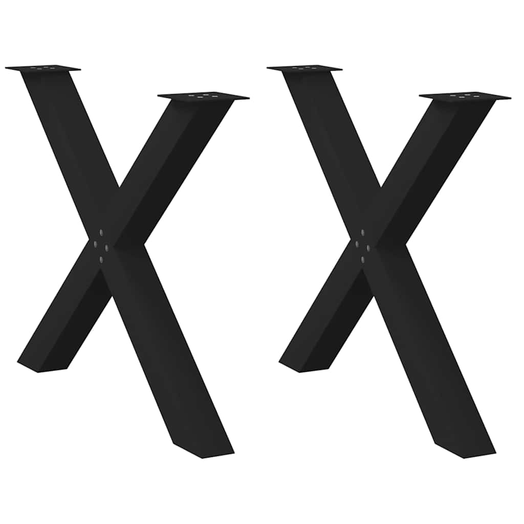 Pés para mesa de jantar em formato de x, 2 peças, preto, 90x (72-73) cm, aço