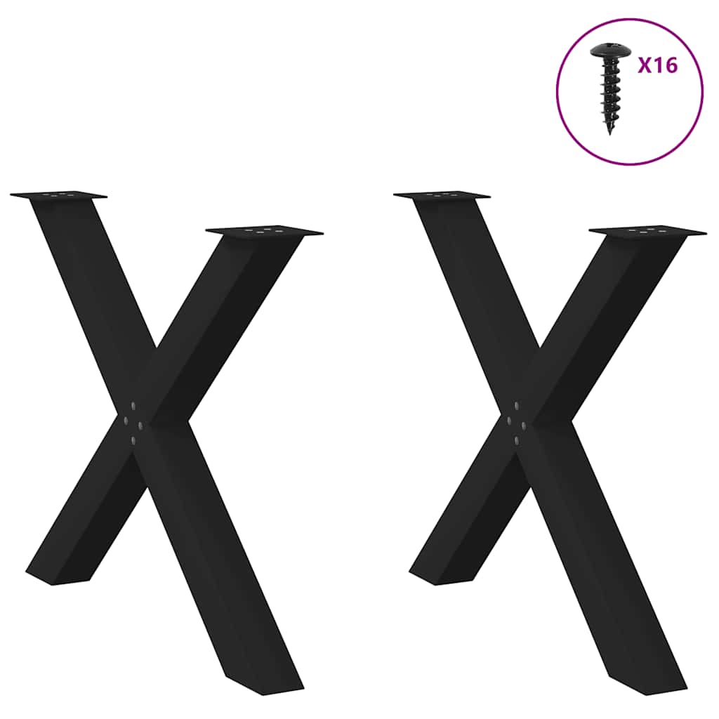 Pés para mesa de jantar em formato de x, 2 peças, preto, 90x (72-73) cm, aço