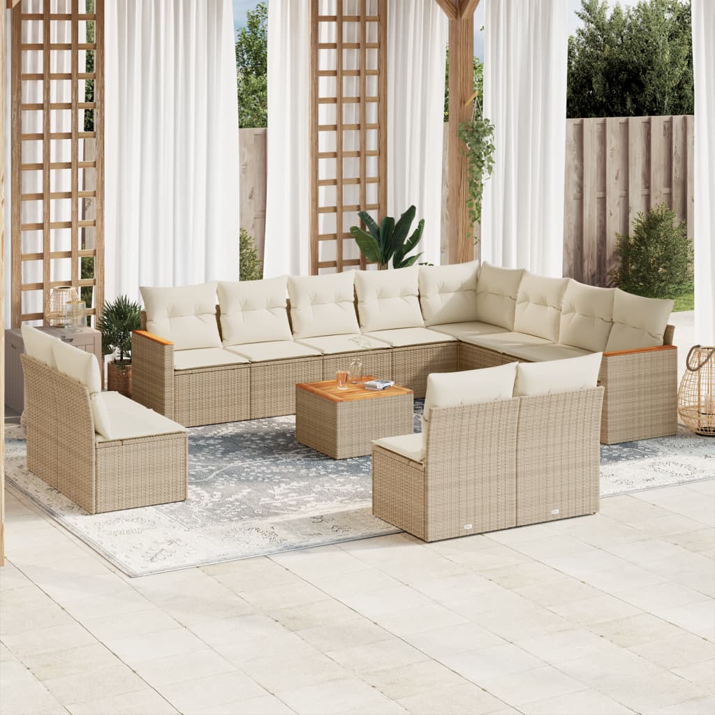 13 Pcs conjunto de sofás p/ jardim com almofadões vime PE bege