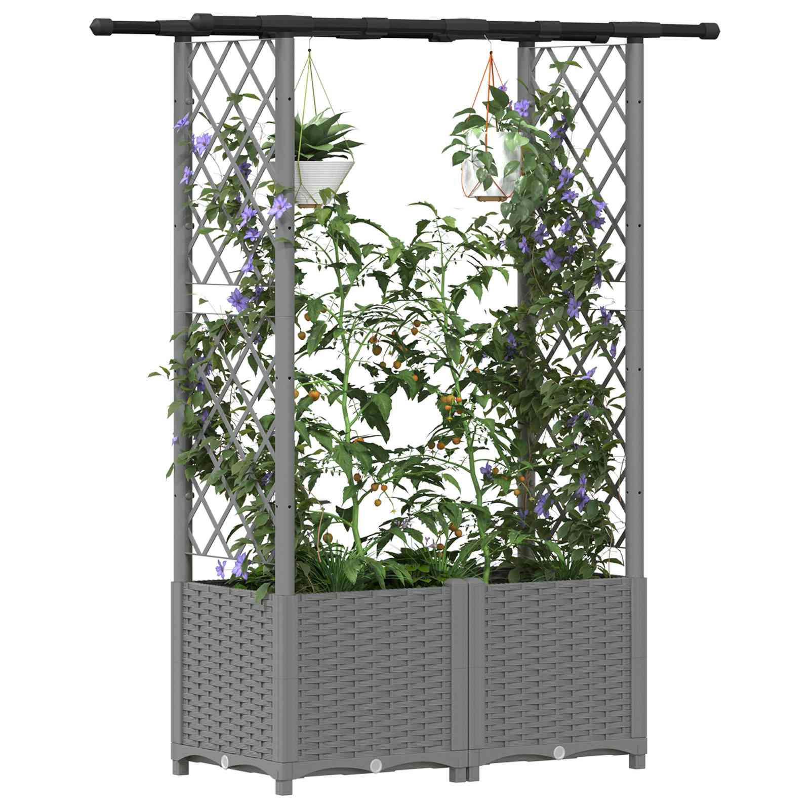 Cama elevada com treliça e telhado cinzento-claro PP
