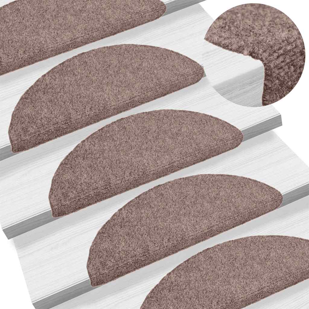 Tapetes de escada autoadesivos 30 peças 56x17x3 cm marrom claro meia-lua
