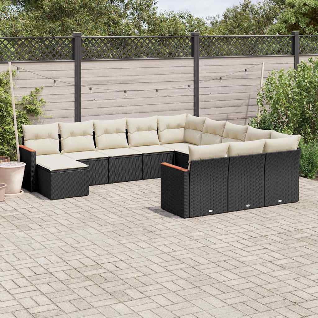 12 Pcs conjunto de sofás de jardim c/ almofadões vime PE preto