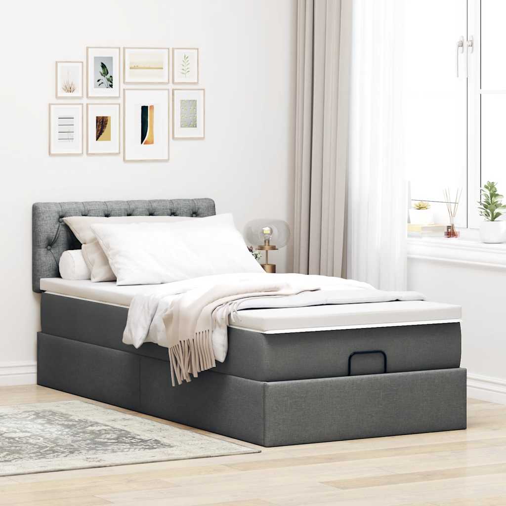 Cama otomana com colchão & leds 90x200cm tecido cinzento escuro