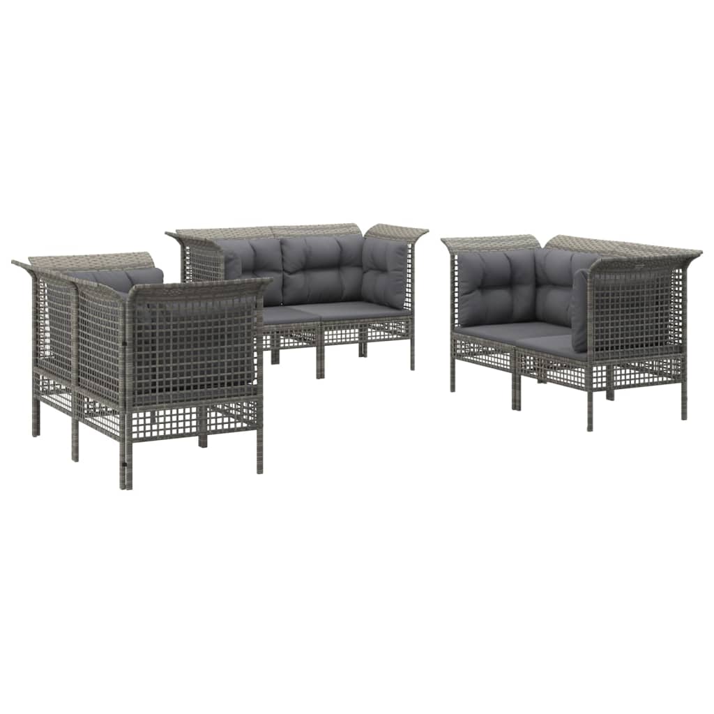 6 Pcs conjunto lounge de jardim c/ almofadões vime PE cinzento
