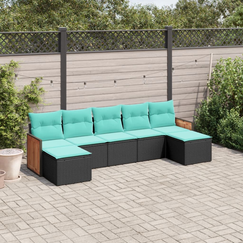 Conjunto de sofá de jardim com 7 peças e almofadas em rattan sintético preto
