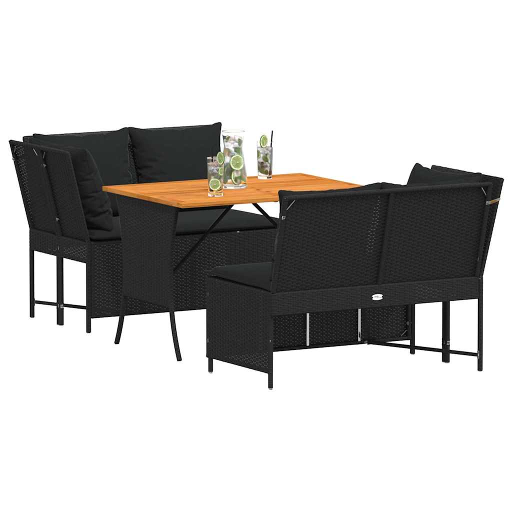 3 Pcs conjunto sofás de jardim com almofadões vime PE preto