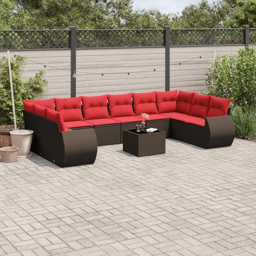 Conjunto de sofá de jardim com 11 peças e almofadas em rattan sintético marrom