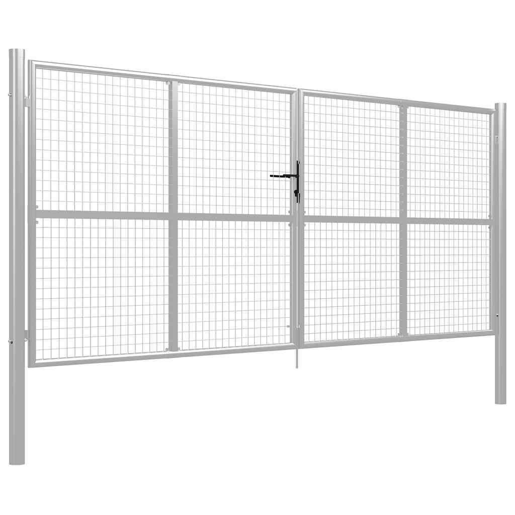 Portão de jardim em aço galvanizado 400 x 150 cm cor prata