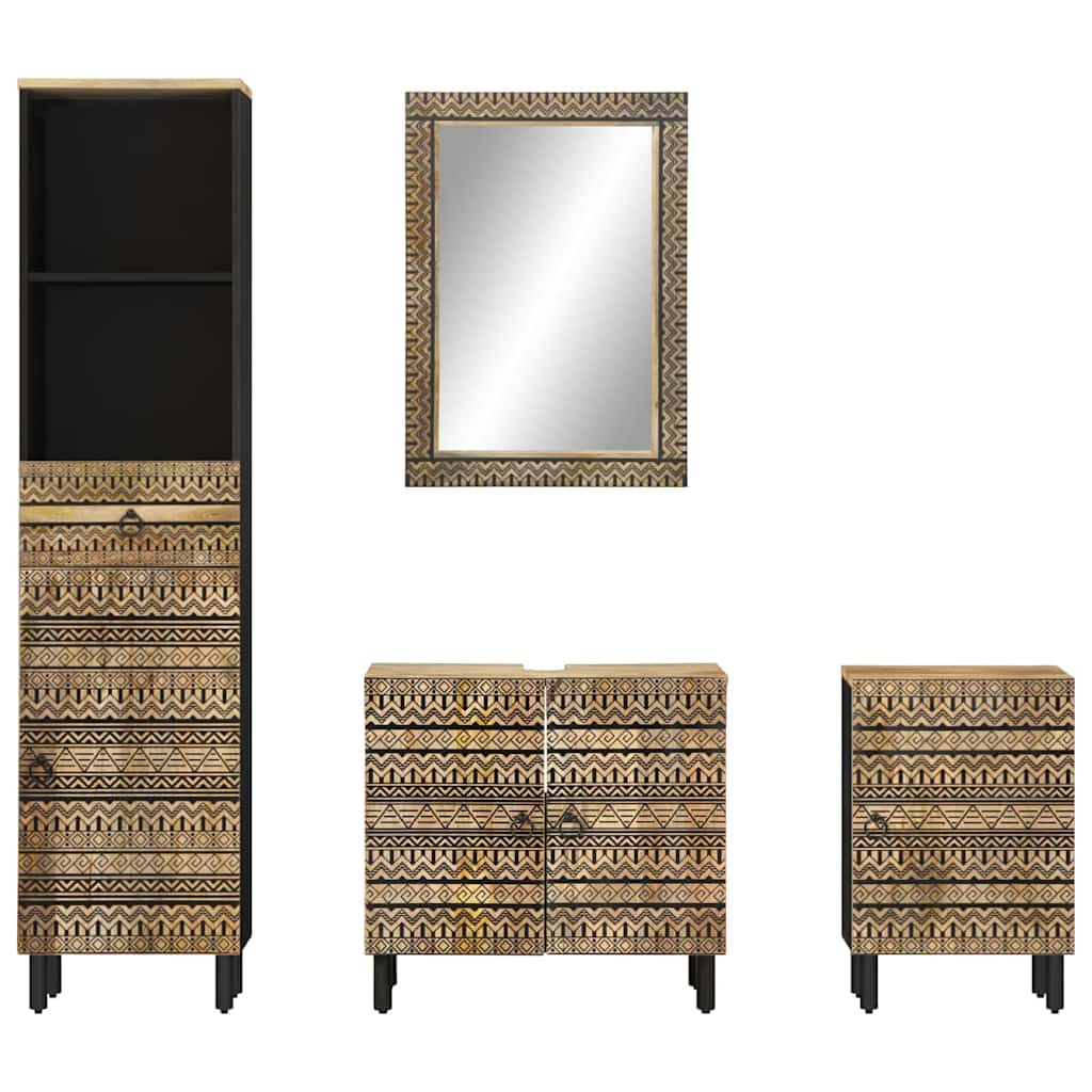 4 Pcs conj. móveis p/ casa de banho madeira de mangueira maciça