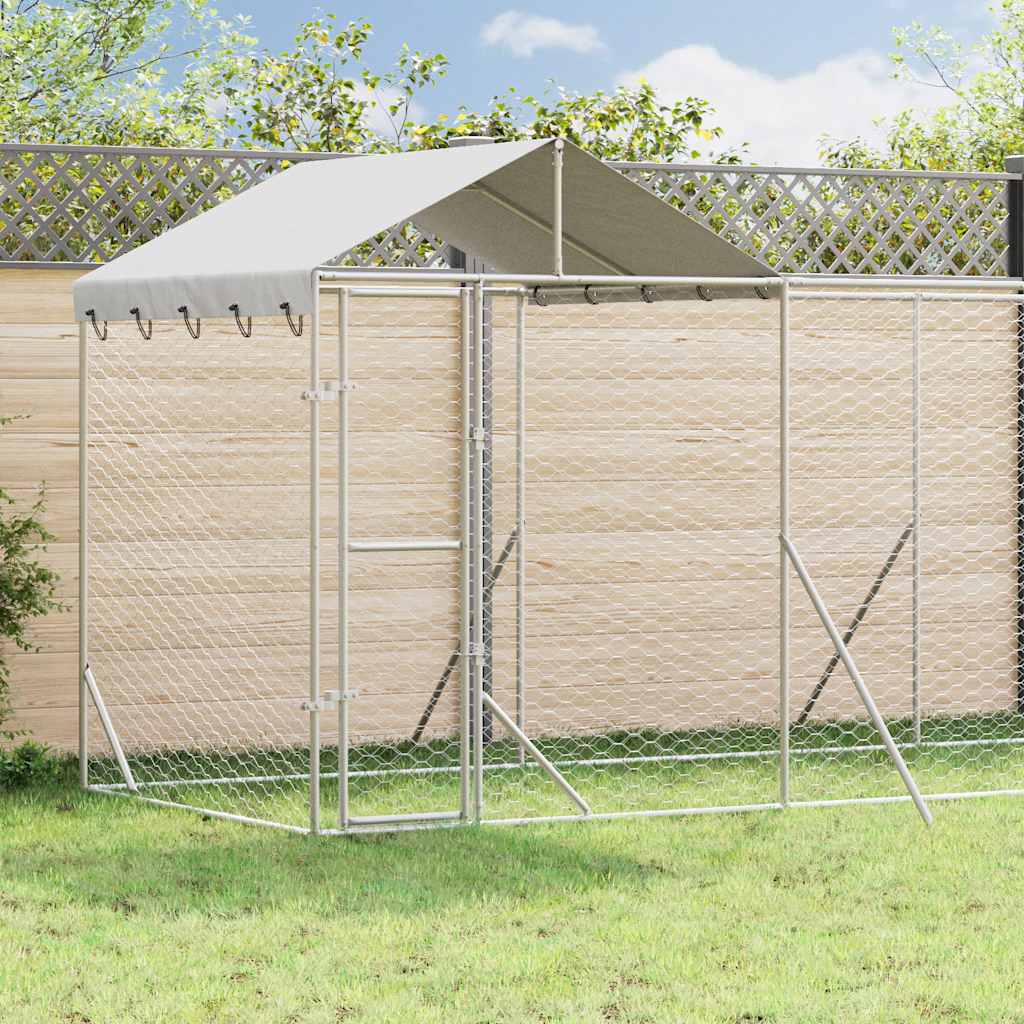 Canil de exterior com teto 14x2x2,5 m aço galvanizado prateado