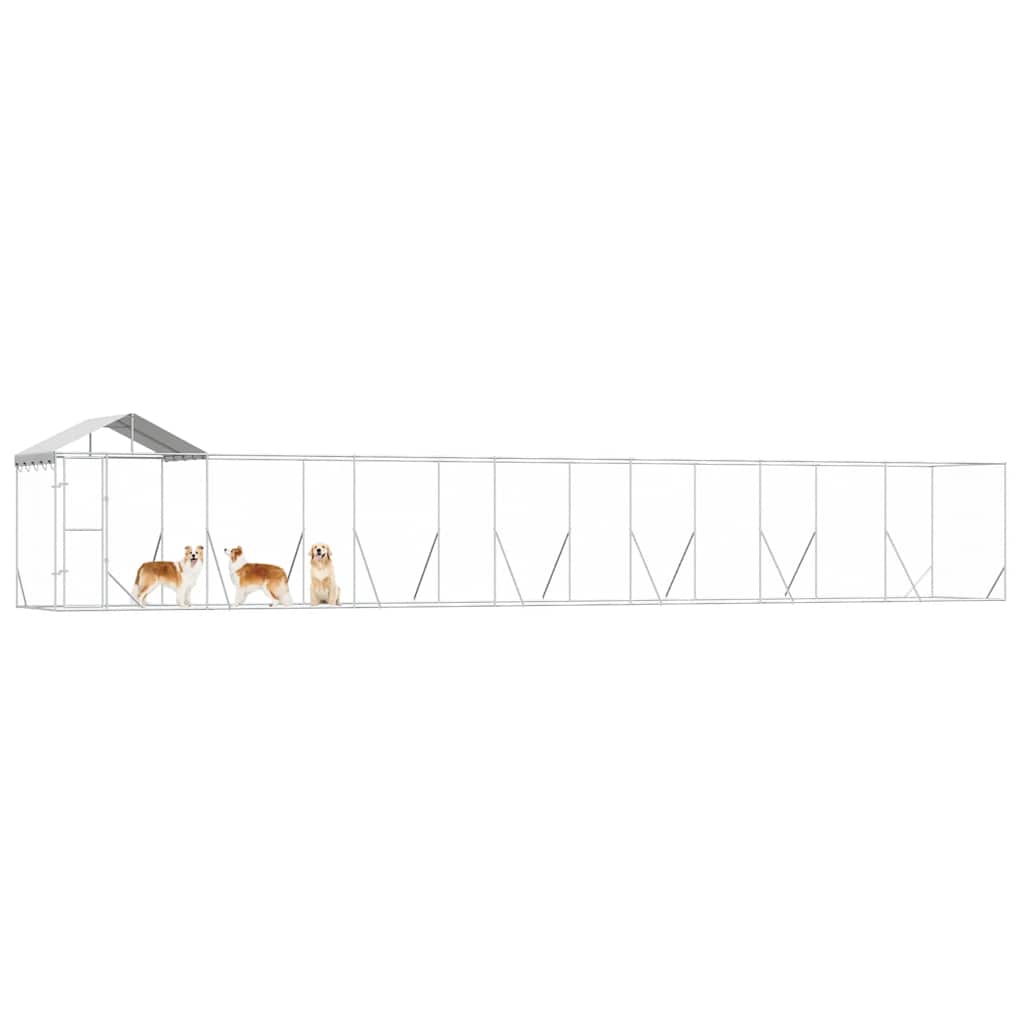 Canil de exterior com teto 14x2x2,5 m aço galvanizado prateado