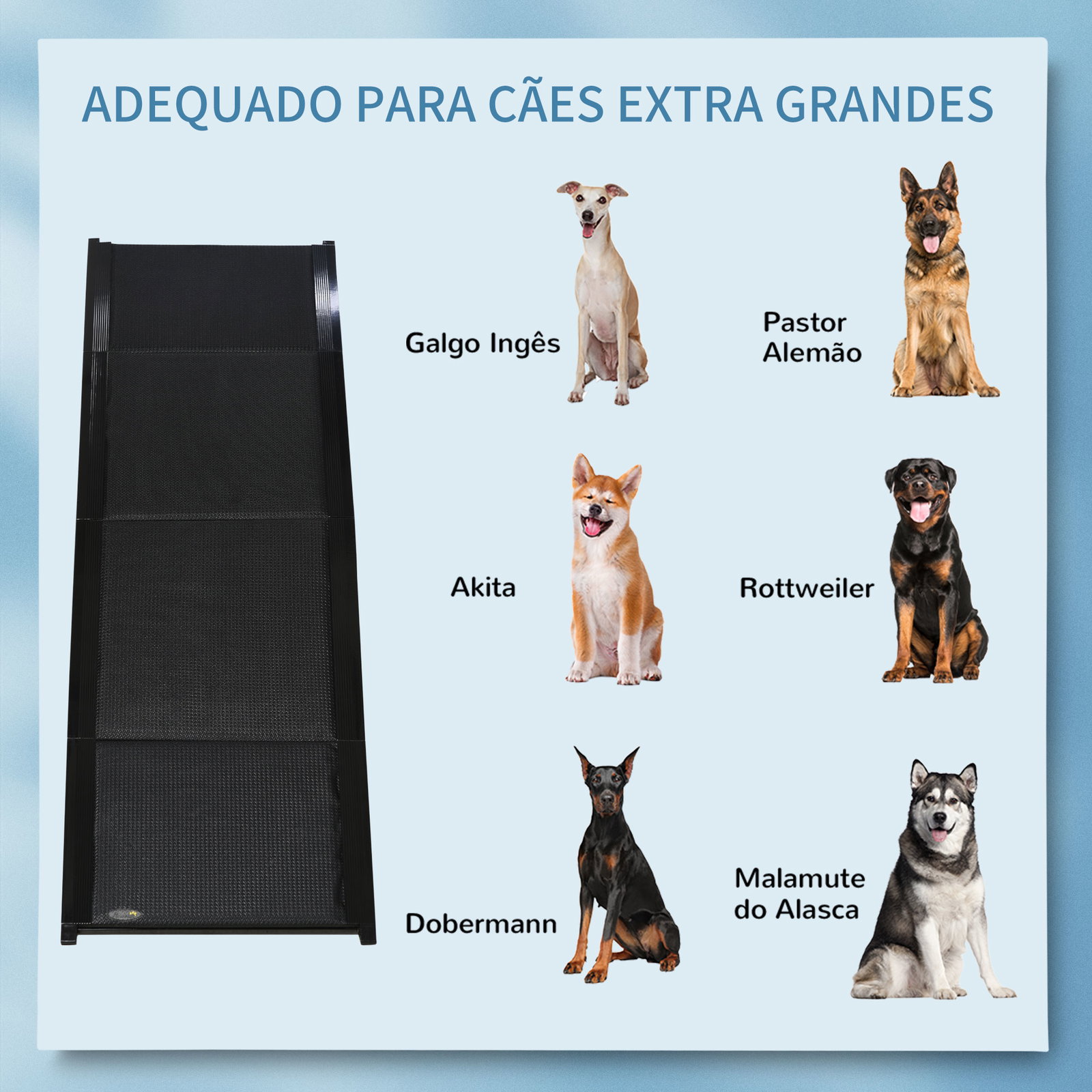 Rampa dobrável para cães com superfície antiderrapante alça e gancho carga máxima 60 kg 158x43,5x2,5 cm preto