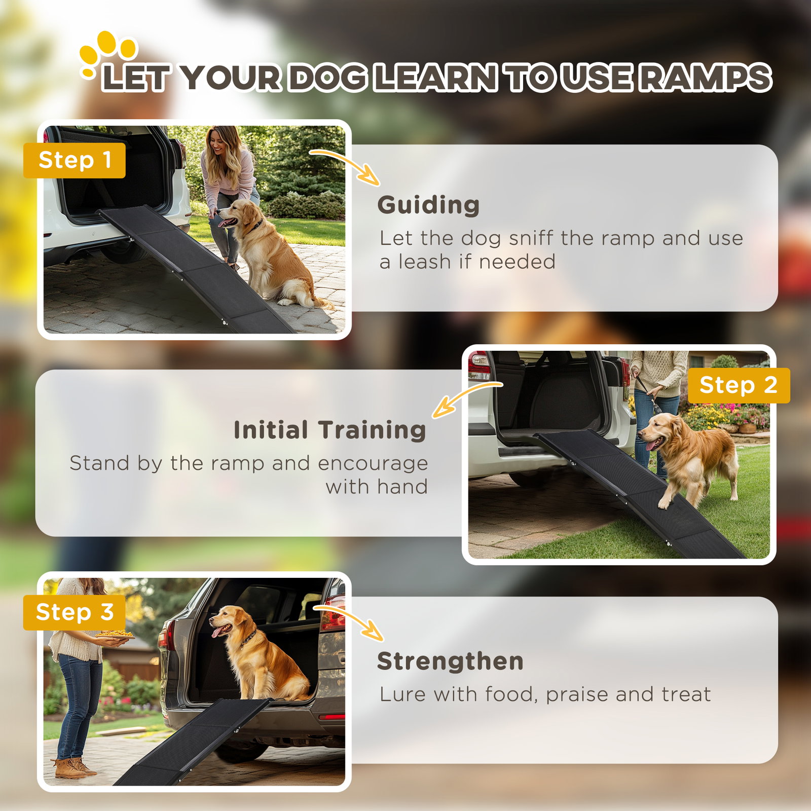 Rampa dobrável para cães com superfície antiderrapante alça e gancho carga máxima 60 kg 158x43,5x2,5 cm preto