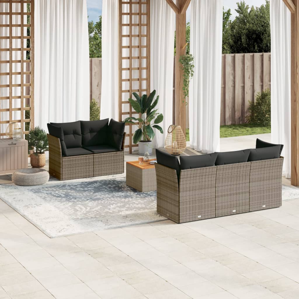 6 Pcs conjunto sofás de jardim com almofadões vime cinzento