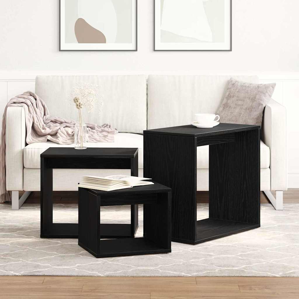 Mesa de ninho 3 unid. carvalho preto 55 x 30 x 50 cm