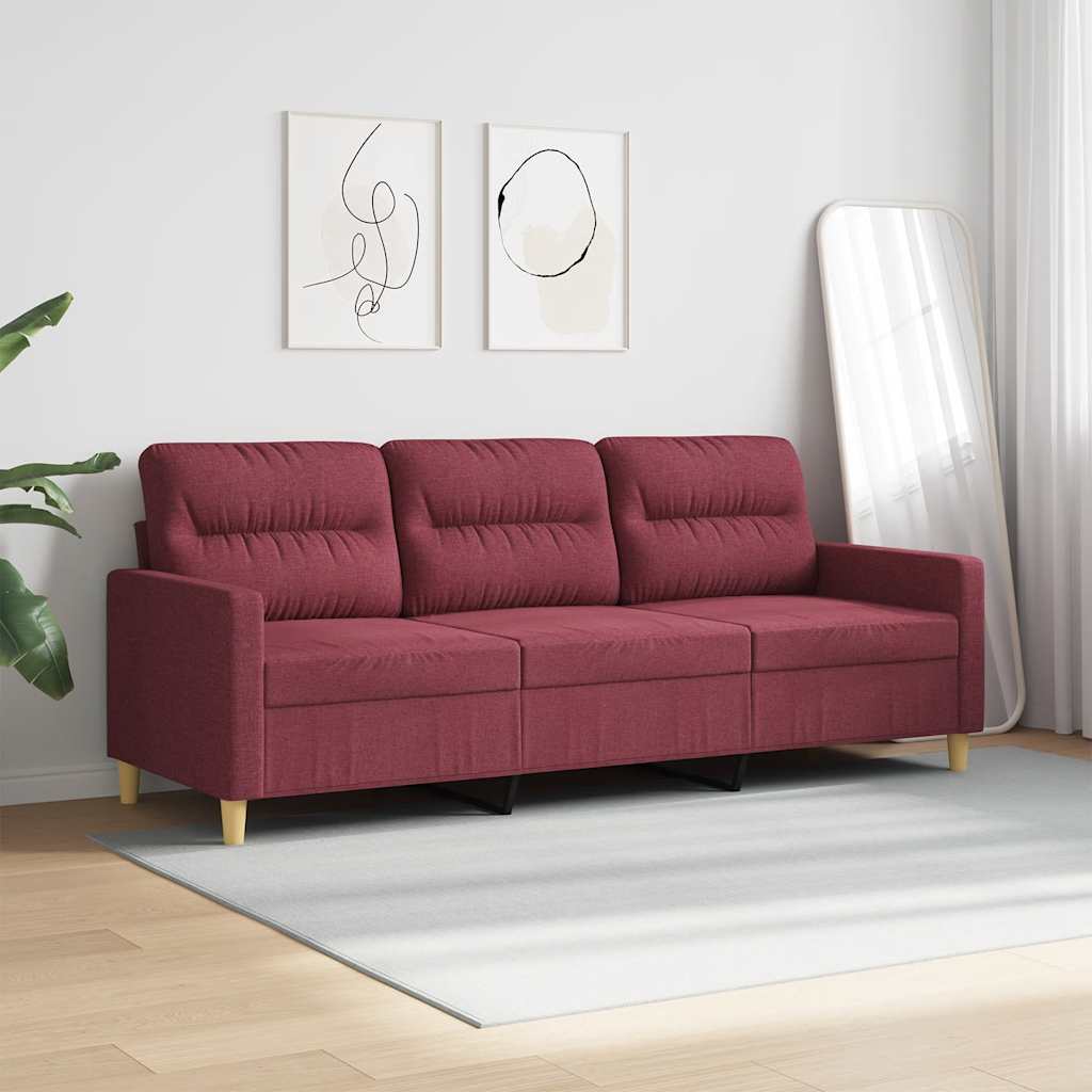 Sofá de 3 lugares tecido 180 cm vermelho tinto