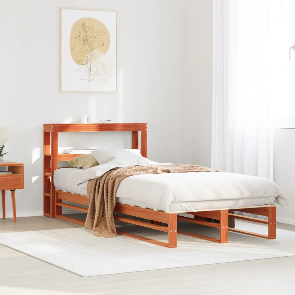 Cama sem colchão 100x200 cm pinho maciço castanho-mel