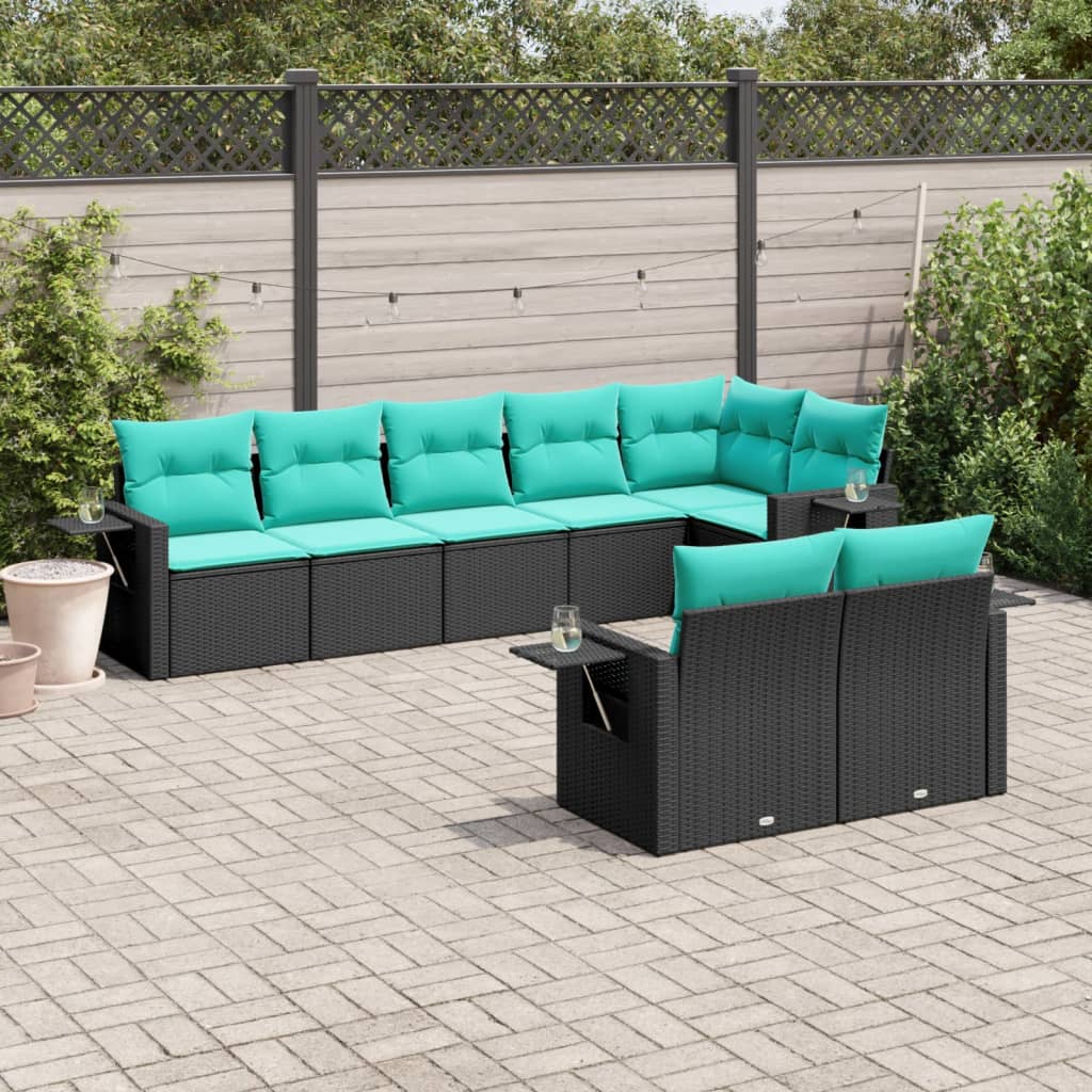 Conjunto de sofá de jardim com 8 peças e almofadas em rattan sintético preto