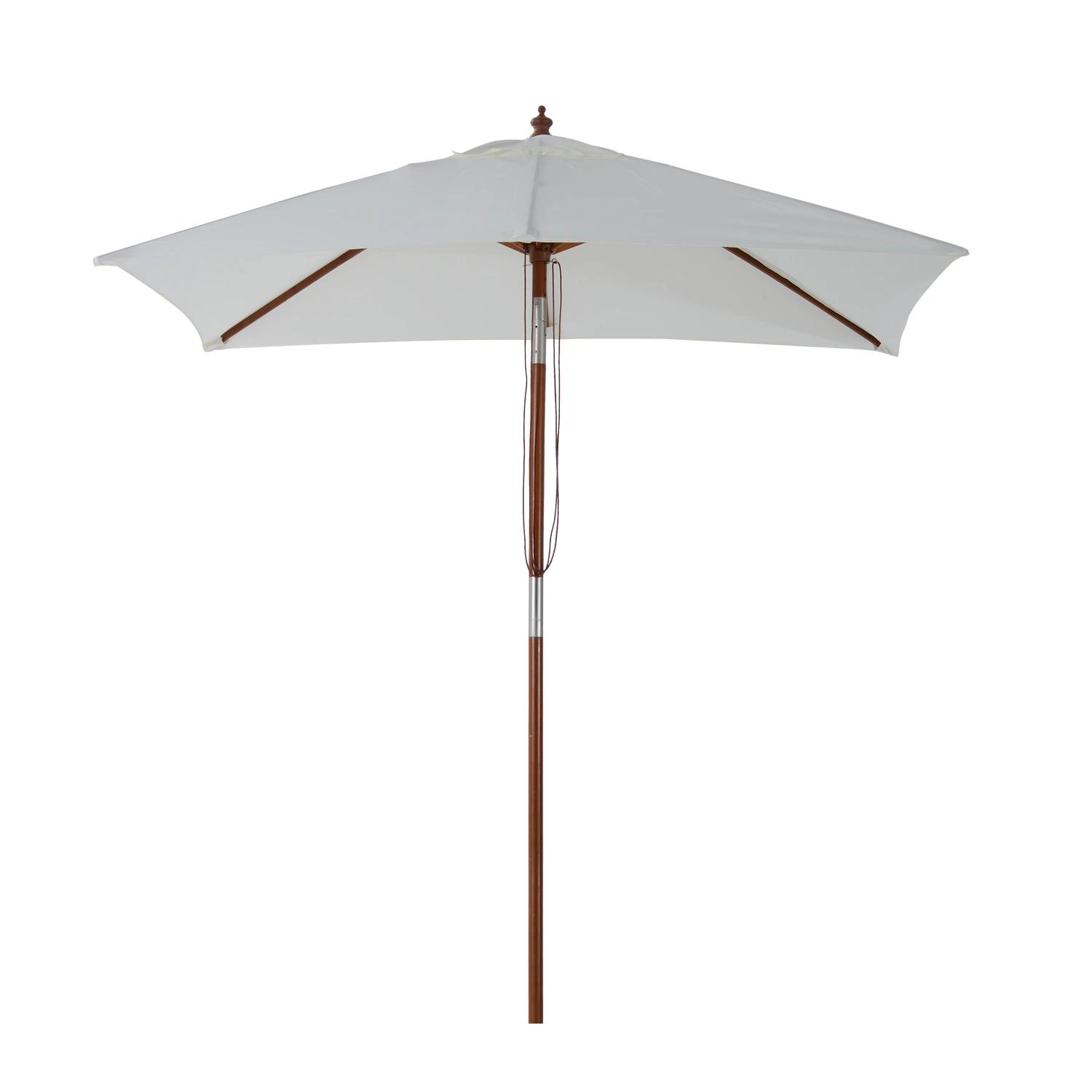 Chapéu de Sol de Jardim 200x150x230cm Chapéu de Sol Retangular Inclinável com Polia Duplo Teto e Mastro Desmontável de Madeira p