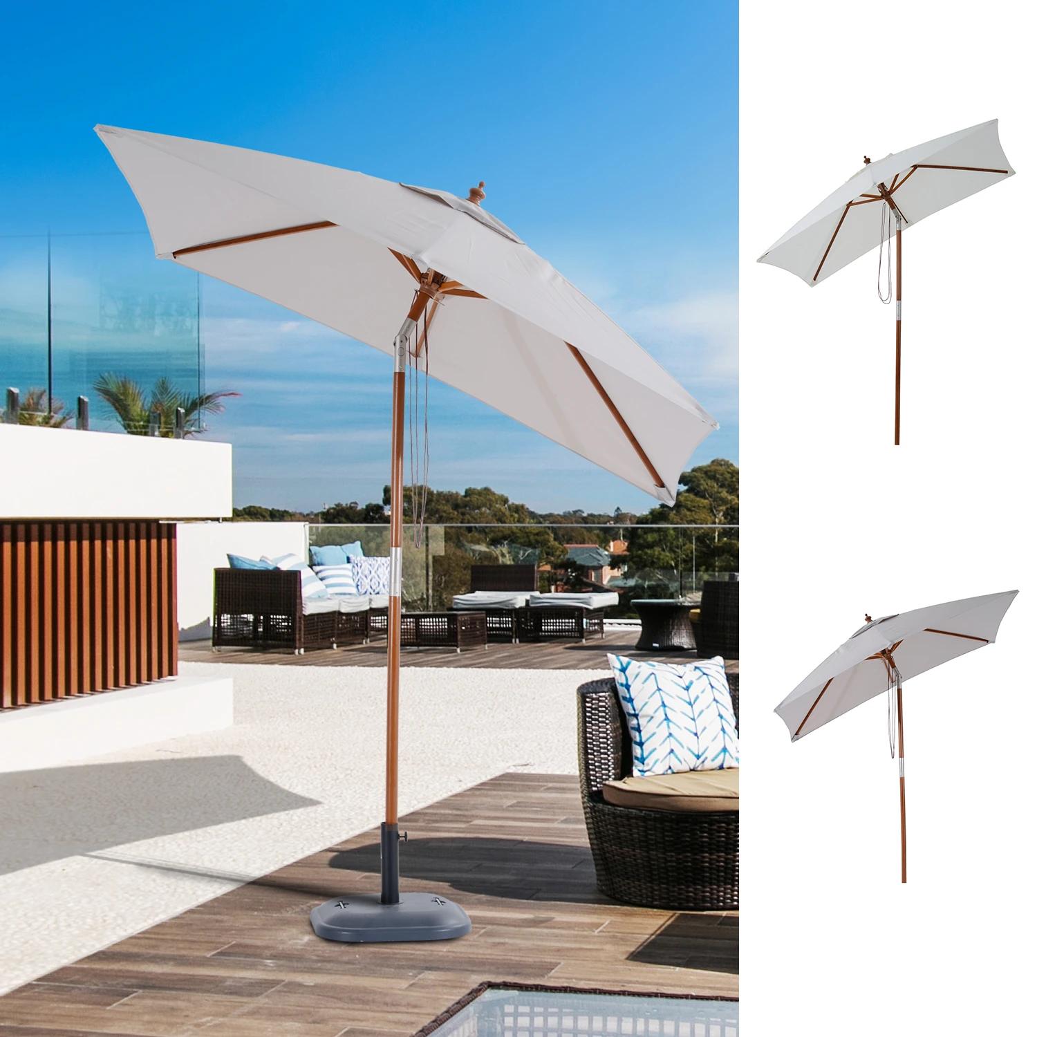 Chapéu de Sol de Jardim 200x150x230cm Chapéu de Sol Retangular Inclinável com Polia Duplo Teto e Mastro Desmontável de Madeira p